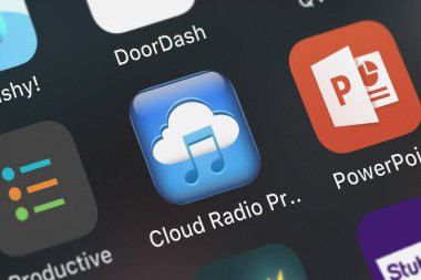 London, Büyük Britanya - 02 Ekim 2018: Close-up Rego Apps bulut radyo Pro simgesinden bir iphone üzerinde.