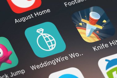 London, Büyük Britanya - 01 Ekim 2018: Weddingwire Dünya hareket eden app--dan Weddingwire üstünde an iphone perde.