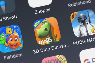 London, Büyük Britanya - 02 Ekim 2018: ekran 3d Dino dinozor alfabesi öğrenme Bahçesi mobil App iphone üzerinde Nayer Abu Soud simgesinden.