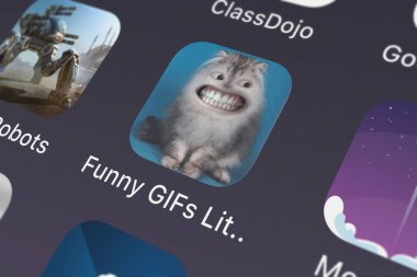London, Büyük Britanya - 02 Ekim 2018: yakın çekim çekim Qiuxia Zeng komik Gifler Lite uygulaması simgesinden bir iphone üzerinde.