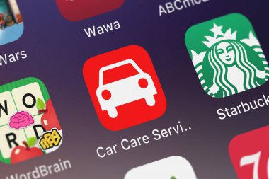 London, Büyük Britanya - 02 Ekim 2018: ekran görüntüsü Michael Quach'ın mobil app araba bakım servisi: otomatik vücut onarım yağ değişimi.