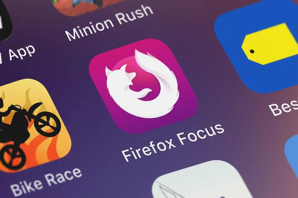 ロンドン イギリス 2018 Mozilla の人気アプリ Firefox フォーカス クローズ アップ ショット — ストック写真