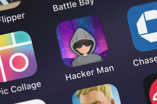 London Wielka Brytania Października 2018 Ikona Aplikacji Mobilnej Hacker Człowieka — Zdjęcie stockowe