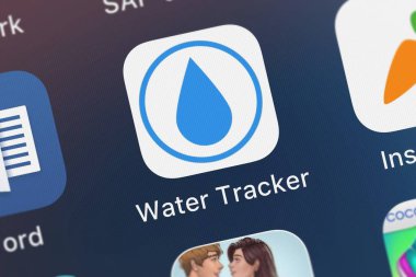 London, Büyük Britanya - 02 Ekim 2018: Screenshot-in su Tracker - içme suyu uyarı mektubu günlük hareket eden app iphone üzerinde Kateryna Bakhmach simgesinden.