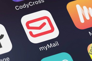London, Büyük Britanya - 02 Ekim 2018: yakın çekim shot mymail e-posta uygulaması mobil App--dan My.Com. 