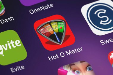 London, Büyük Britanya - 02 Ekim 2018: sıcak O Meter - fotoğraf testi eşek şakası telefon--dan app Tim Denyer bir iphone ekranında.