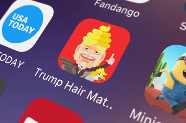 London, United Kingdom - October 02, 2018: Screenshot of Most Played Games Inc's mobile app Trump Hair Matters - We Shall Overcomb. clipart