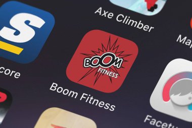 London, Büyük Britanya - 02 Ekim 2018: Boom Fitness. bir iphone ekran üzerinde hareket eden app Netpulse Inc.