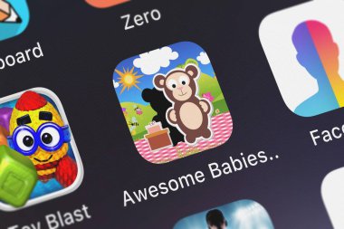 London, Büyük Britanya - 01 Ekim 2018: yakın çekim çekim harika bebekler hayvanlar: Philipp Metzler bir iphone üzerinde oyun ve öğrenin çocuklar uygulama simgesi için gölge oyunu.