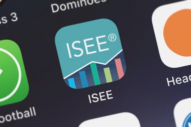 London, United Kingdom - October 01, 2018: Screenshot of the ISEE: Practice,Prep,Flashcards mobile app from Varsity Tutors icon on an iPhone. clipart