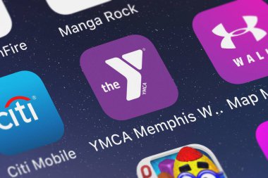 London, Büyük Britanya - 02 Ekim 2018: yakın çekim çekim Netpulse A.ş.'in popüler uygulaması Ymca Memphis egzersiz izleme..