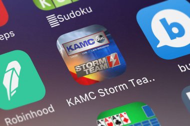 London, Büyük Britanya - 01 Ekim 2018: ekran görüntüsü, Nexstar yayın'ın mobil app Kamc fırtına takım Lubbock.