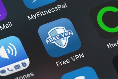 London, Büyük Britanya - 02 Ekim 2018: Screenshot-in hareket eden app ücretsiz Vpn .org ücretsiz Vpn LLC tarafından ücretsiz Vpn. 
