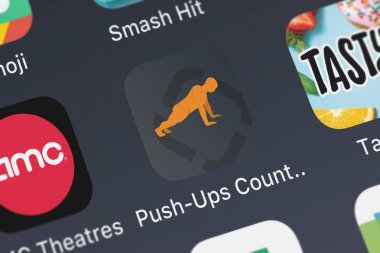 London, Büyük Britanya - 01 Ekim 2018: simge runtastic bir iPhone üzerinden mobil App şınav Counter eğitmen.