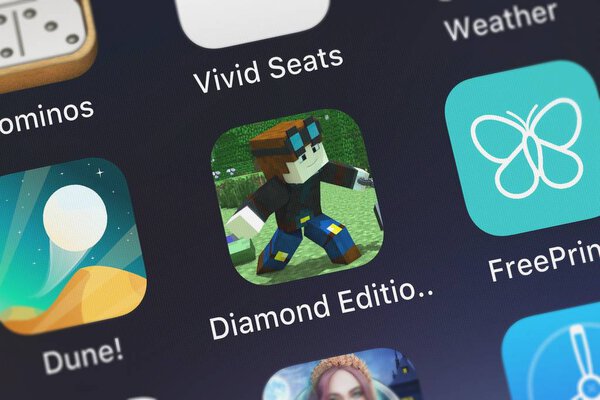 London, United Kingdom - October 02, 2018: Icon of the mobile app Diamond Edition Skins For Minecraft Edition from Rahul Parge on an iPhone.