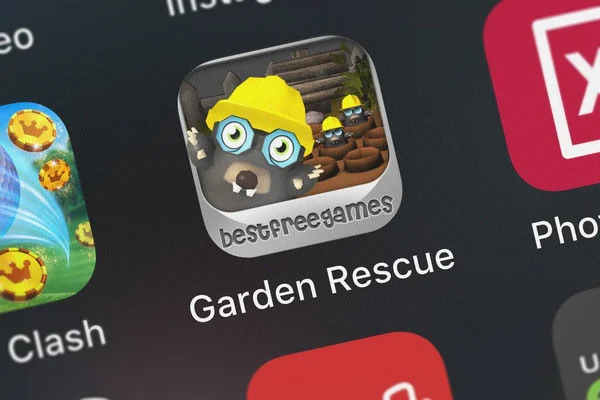 庭の救助のロンドン イギリス 2018 クローズ アップ ベスト無料と楽しいゲーム Llc Iphone 上のほくろ粉砕機アイコン — ストック写真