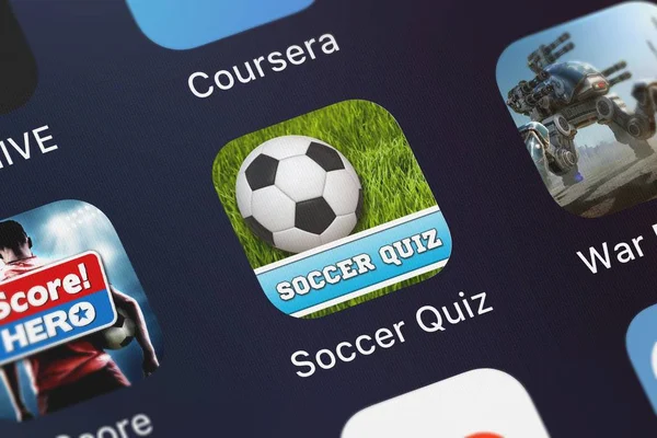 Londýn Velká Británie Října 2018 Soccer Kvíz Mobilní Aplikace Zdarma — Stock fotografie