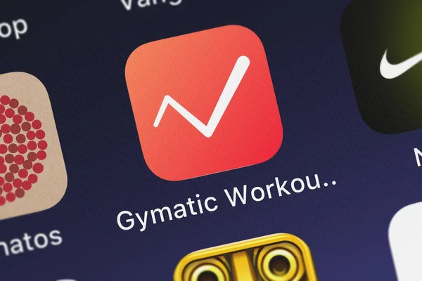 London Storbritannien Oktober 2018 Närbild Skott Appen Gymatic Träning Tracker — Stockfoto