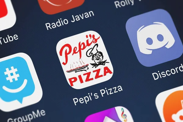 株式会社から Iphone のアプリケーションのアイコンを Pepis ピザのロンドン イギリス 2018 クローズ アップ ショット — ストック写真