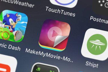 London, Büyük Britanya - 01 Ekim 2018: Sınırlı düşünme dışarı Screenshot-in hareket eden app Makemymovie-Movie maker'ın.