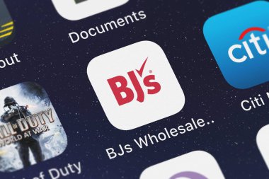 London, United Kingdom - October 02, 2018: Screenshot of the mobile app BJs Wholesale Club from BJ's Wholesale Club. clipart