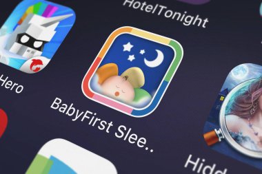 London, Büyük Britanya - 01 Ekim 2018: yakın çekim çekim Babyfirst Babyfirst uyku zamanı uygulama simgesini bir iphone üzerinde.