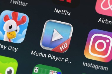 London, Büyük Britanya - 01 Ekim 2018: ekran görüntüsü Raymond Ng'ın mobil app Media Player Pro - oyun Mkv, Mov, Mpg, Wmv, Rmvb, Flash, Mp4, Mpeg, Ts, Avchd video.