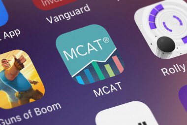 London, United Kingdom - October 01, 2018: Screenshot of the MCAT: Practice,Prep,Flashcards mobile app from Varsity Tutors icon on an iPhone. clipart
