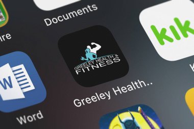 London, Büyük Britanya - 02 Ekim 2018: simge bir iPhone mobil App Greeley Sağlık Fitness Netpulse Inc.