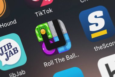 London, Büyük Britanya - 01 Ekim 2018: Close-up G.P. ithalat, Inc bir iphone üzerinde rulo top dışarı simgesini.