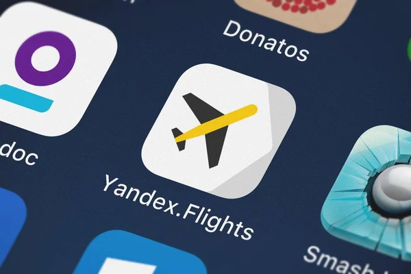 Лондон Великобританія Жовтня 2018 Ікона Мобільний Додаток Yandex Flights Від — стокове фото