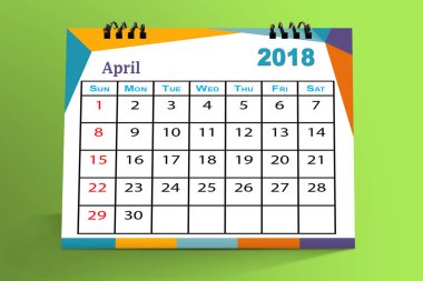 Renkli arka plan üzerinde izole Nisan 2018 masaüstü takvim . 