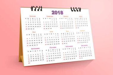 2018 masaüstü takvim, pembe arka plan izole. 3D çizim.