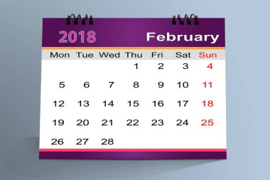 Renkli arka plan üzerinde izole Şubat 2018 masaüstü takvim .