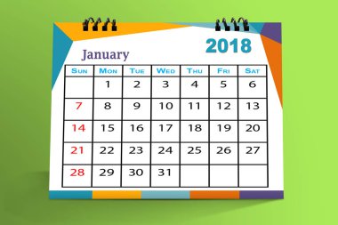 Renkli arka plan üzerinde izole Ocak 2018 masaüstü takvim.