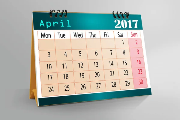 April 2017 Desktop Calendar Isolated Colorful Background — Stock Photo, Image