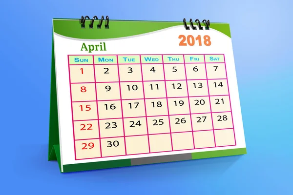 April 2018 Desktop Calendar Isolated Colorful Background — Stock Photo, Image