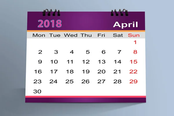 Επιτραπέζιο Ημερολόγιο Απριλίου 2018 Που Απομονώνονται Πολύχρωμο Φόντο — Φωτογραφία Αρχείου