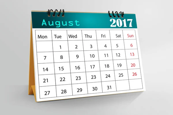 Agosto 2017 Calendario Desktop Isolato Sfondo Colorato — Foto Stock