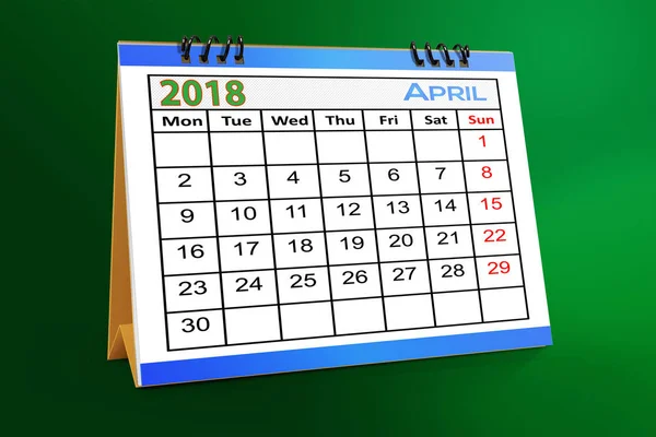 Abril 2018 Calendario Escritorio Aislado Sobre Fondo Colorido —  Fotos de Stock