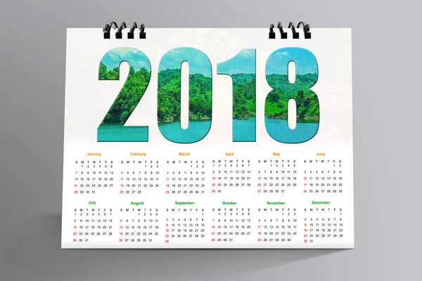 2018 Calendario Desktop Isolato Sfondo Rosa Illustrazione — Foto Stock