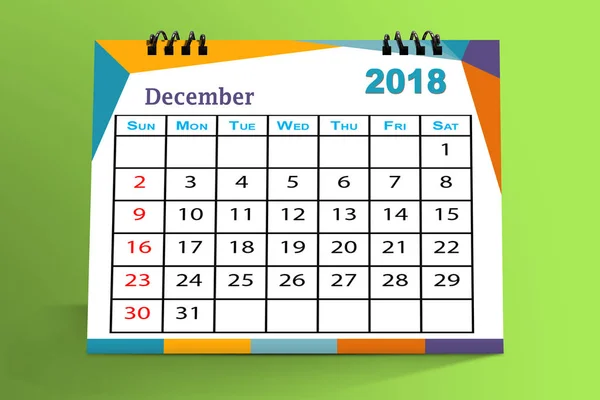 Декабрь 2018 Календарь Рабочего Стола Изолирован Красочном Фоне — стоковое фото