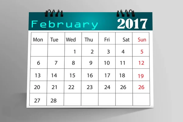 Fevereiro 2017 Calendário Desktop Isolado Fundo Colorido — Fotografia de Stock