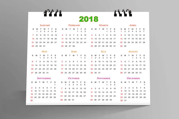 2018 Календарь Рабочего Стола Изолирован Розовом Фоне Иллюстрация — стоковое фото