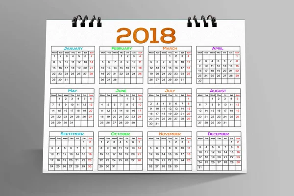 2018 Pulpitu Kalendarz Białym Tle Różowym Tle Ilustracja — Zdjęcie stockowe