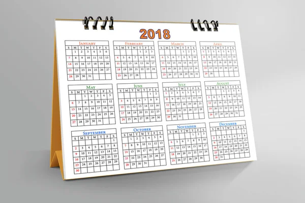 2018 Calendario Desktop Isolato Sfondo Rosa Illustrazione — Foto Stock