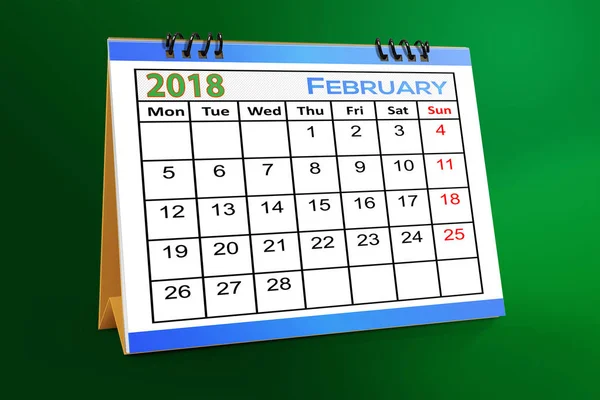 Desktop Kalender Februari 2018 Geïsoleerd Kleurrijke Achtergrond — Stockfoto