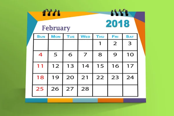 February 2018 Desktop Calendar Isolated Colorful Background — Stock Photo, Image