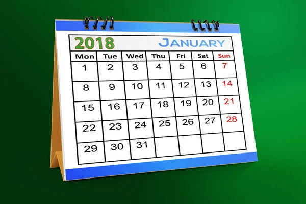 January 2018 Desktop Calendar Isolated Colorful Background — Stock Photo, Image