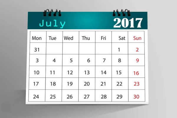 Juli 2017 Desktop Kalender Geïsoleerd Een Grijze Achtergrond — Stockfoto